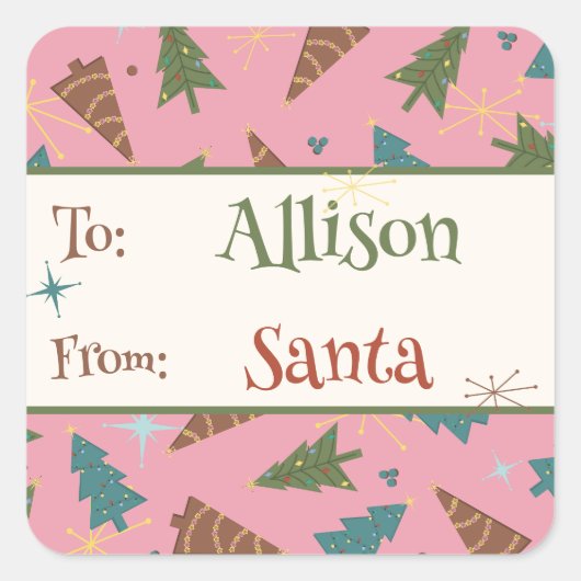 Roze kerstcadeau Sticker van Santa (Voorkant)