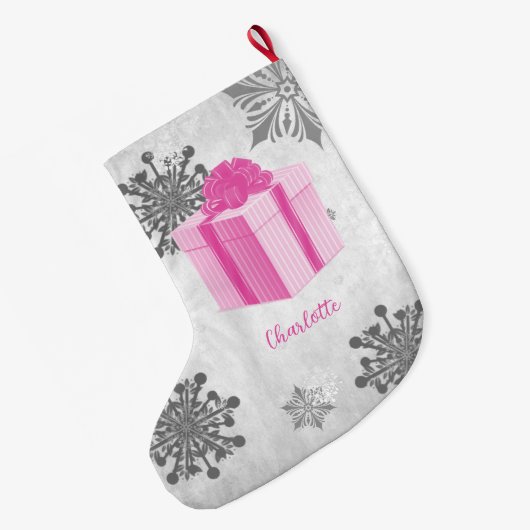 Roze kerstcadeaufeestdag stoppen grote kerstsok (Achterkant (Hangend))