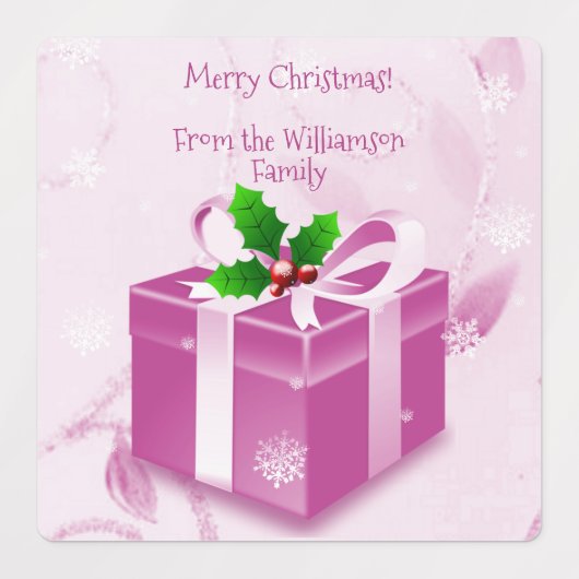 Roze kerstcadeaulabel labels (Design 3)