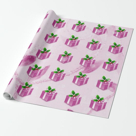 Roze kerstcadeaupapier cadeaupapier (Uitgerold)
