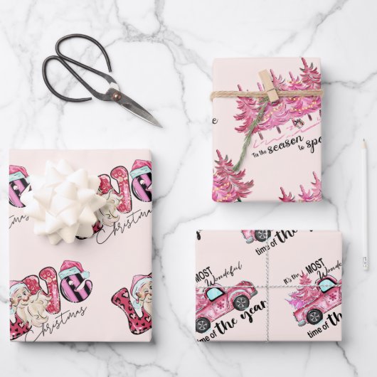 Roze kerstcadeaus inpakpapier vel (Voorkant)