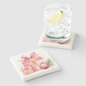 Roze kerstcadeaus stenen Onderzetters (Zijkant)