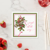 Roze kerstcellen en Holly Paper Napkin Servet (Insitu)