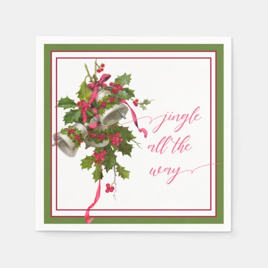 Roze kerstcellen en Holly Paper Napkin Servet (Voorkant)