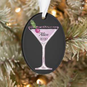 Roze kerstcocktail op maat ornament