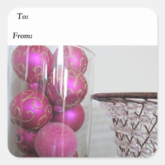 Roze kerstdecoraties vierkante sticker (Voorkant)