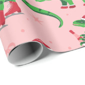 Roze Kerstdinosaurussen Stegosaurus Triceratops Cadeaupapier (Rol Hoek)