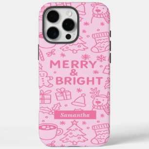 Roze kerstdoedel Moderne vakantie iPhone 16 Pro Max Hoesje