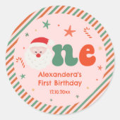 Roze Kerstfeest 1e gunst Ronde Sticker (Voorkant)