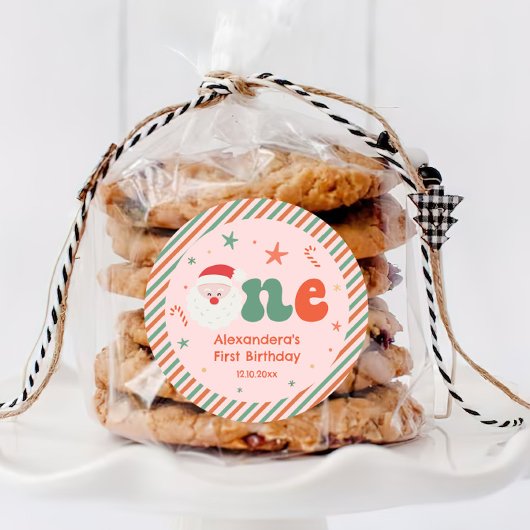 Roze Kerstfeest 1e gunst Ronde Sticker