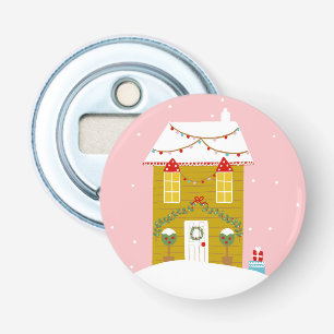 Roze Kerstfeest Kinderen Verjaardagsvakantie Button Flesopener