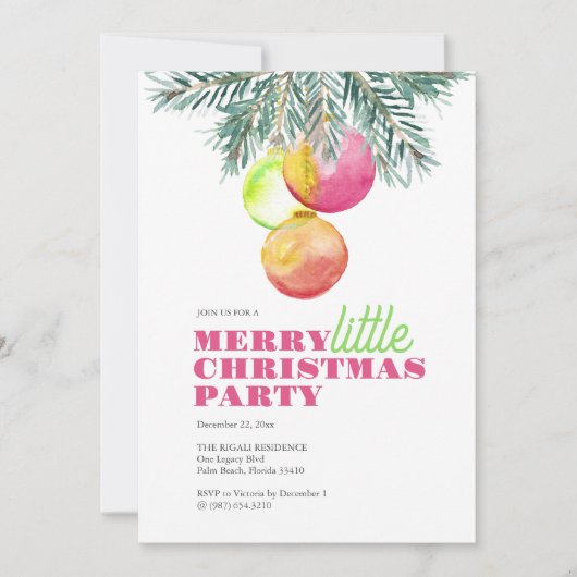 Roze Kerstfeest Uitnodiging Unieke Waterverf (Voorkant)