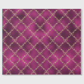 Roze kerstfeestdag Gold Damask Metallic Cadeaupapier (Vlak)