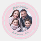 Roze kerstfoto ronde sticker (Voorkant)