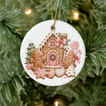 Roze kersthuisje van peperkoek met snoepriet