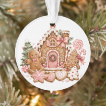 Roze kersthuisje van peperkoek met snoepriet