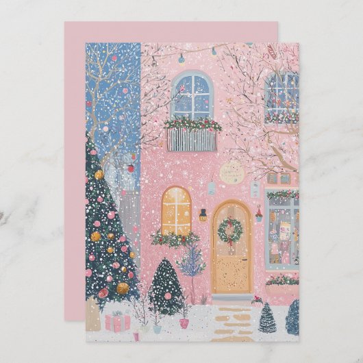 Roze kerstkaart (Voorkant / Achterkant)