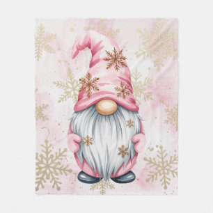 Roze Kerstkabouter Gouden Sneeuwvlokken Fleece Deken