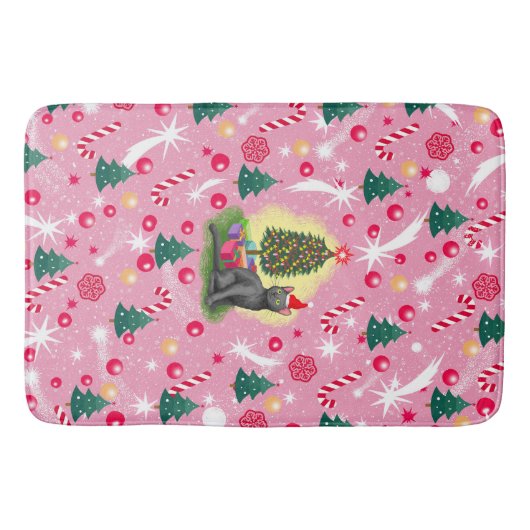 Roze Kerstkat Badmat (Voorkant)