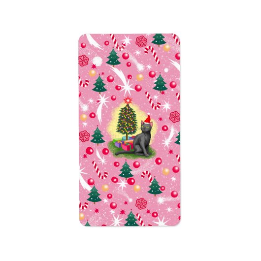 Roze Kerstkat Etiket (Voorkant)