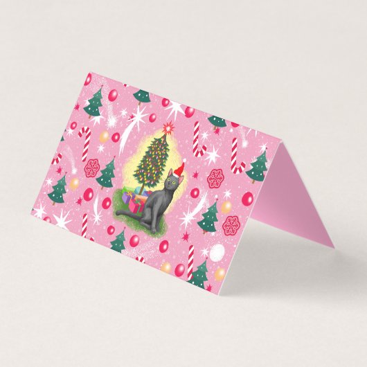 Roze Kerstkat Kaart (Voorkant)