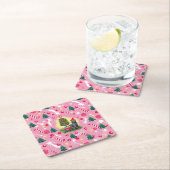 Roze Kerstkat Vierkante Kartonnen Onderzetter (Insitu)