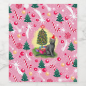 Roze Kerstkat Wijn Etiket (Enkel label)