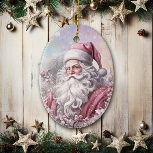 Roze Kerstklassieker Santa Keramisch Ornament