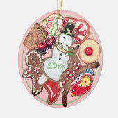 Roze kerstkoekje Exchange Bord Datum naam Keramisch Ornament (Links)
