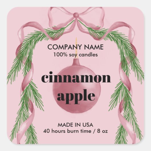 Roze Kerstlint Krans Kaars product label (Voorkant)