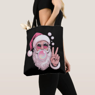 Roze Kerstman die Bubble Gum blaast Xmas Kerstman  Draagtas