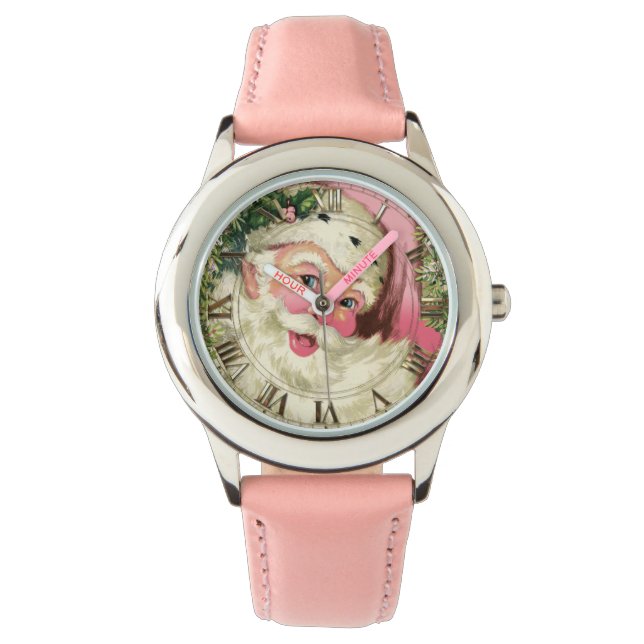  roze kerstman horloge (Voorkant)