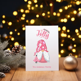 Roze Kerstman Kabouter Jolly Feestdagenkaart