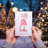 Roze Kerstman Kabouter Jolly Feestdagenkaart