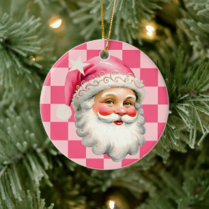 Roze Kerstman Kerst Roze Plaid Kinder Foto Keramisch Ornament