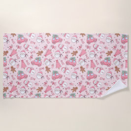 Roze kerstman kerstfeest strandlaken