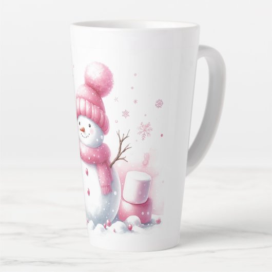 Roze Kerstman Marshmallow Wereld Latte Mok (Rechterhoek)