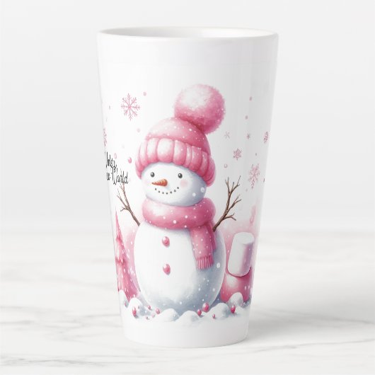 Roze Kerstman Marshmallow Wereld Latte Mok (Voorkant)