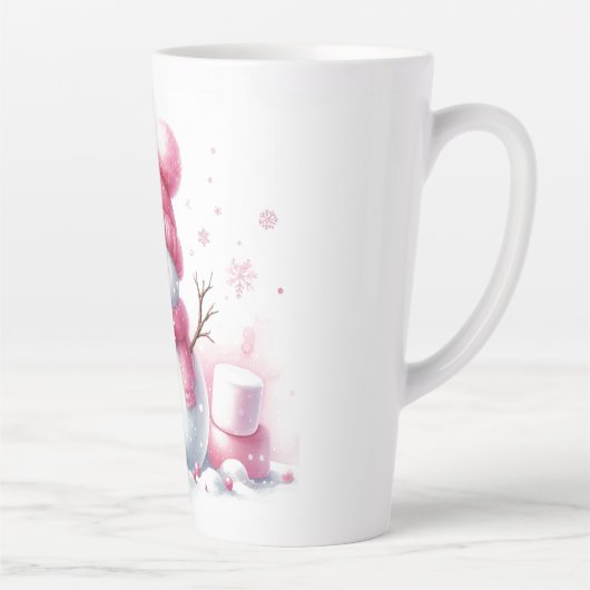 Roze Kerstman Marshmallow Wereld Latte Mok (Rechts)