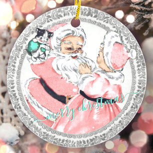  roze kerstman + mevrouw Claus Victoriaans Kerstmi Keramisch Ornament