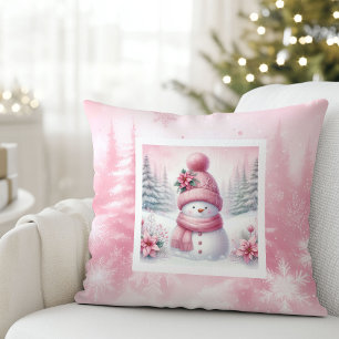 Roze Kerstman Mooie Winter Scene Decoratie Kussen