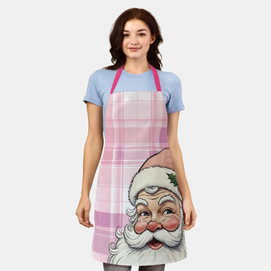 Roze Kerstman Plaid Kerstmis Schort (Gedragen)