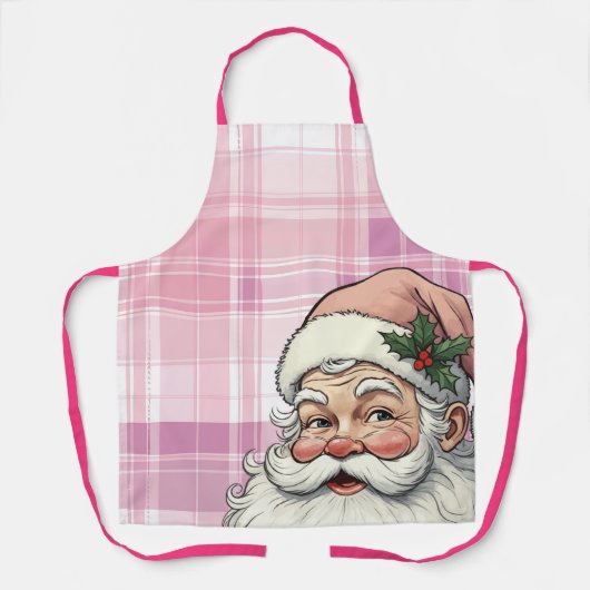 Roze Kerstman Plaid Kerstmis Schort (Voorkant)