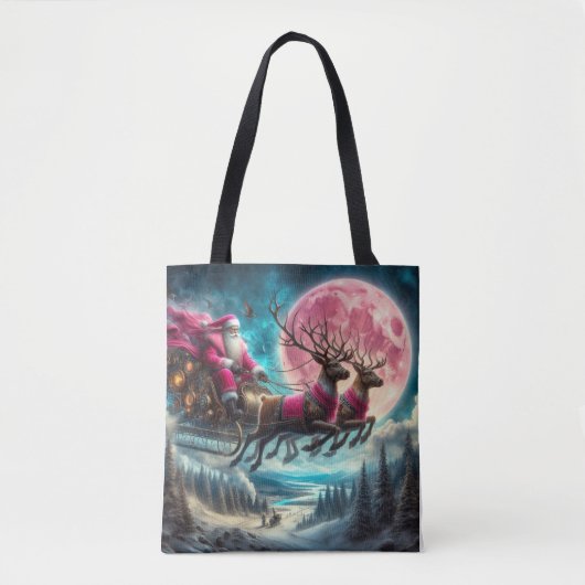 Roze Kerstman Reizen de Night Sky Canvas tas (Voorkant)