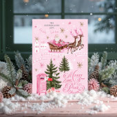 Roze Kerstman Rendier Noordpool Dorp Feestdagenkaart