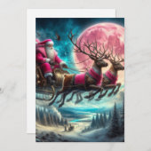 Roze Kerstman rijdt 's nachts Feestdagenkaart (Voorkant / Achterkant)