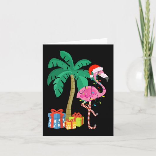 Roze kerstmanboom met flamingo - tropische feestda kaart (Voorkant)