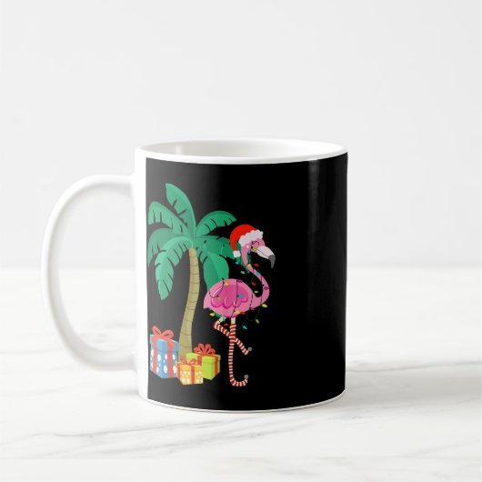 Roze kerstmanboom met flamingo - tropische feestda koffiemok (Links)
