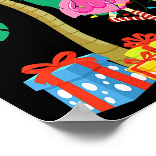 Roze kerstmanboom met flamingo - tropische feestda poster (Hoek)