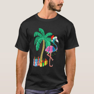 Roze kerstmanboom met flamingo - tropische feestda t-shirt